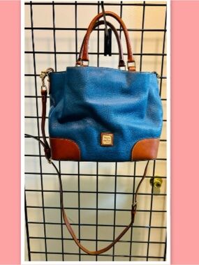 Dooney Bourke Blue Brenna Pebbled & Vachetta Leather Satchel Large Handbag